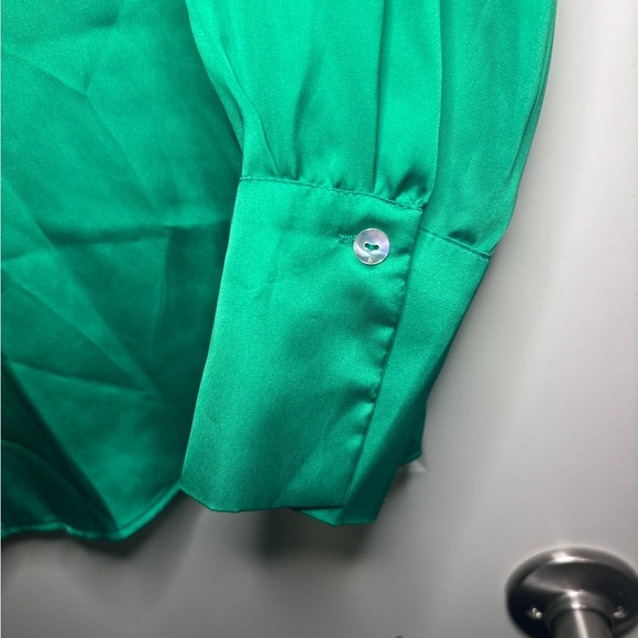 Satin Green Zara Button Down Long Sleeve - Picture 2 of 5